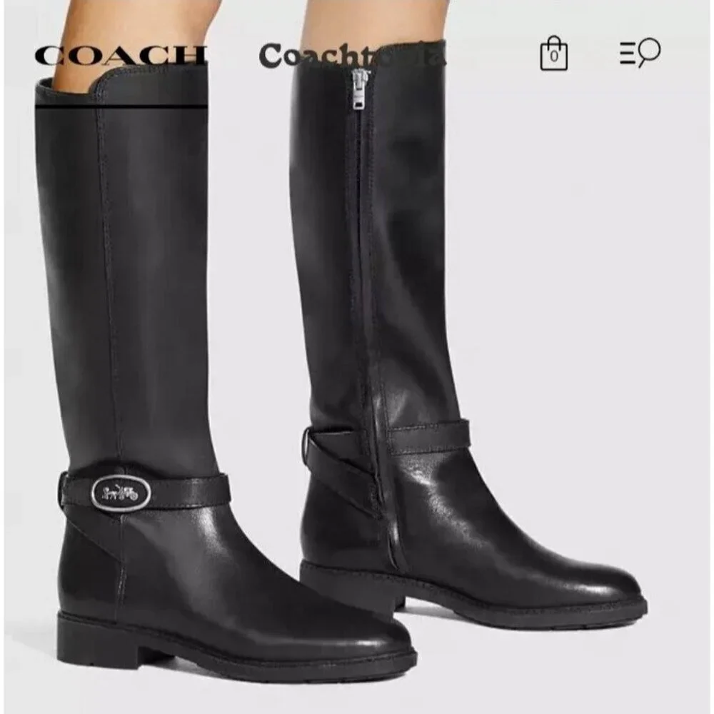 Women's COACH Black Walnut LEATHER Horse Carriage Equestrian Riding Knee Boots